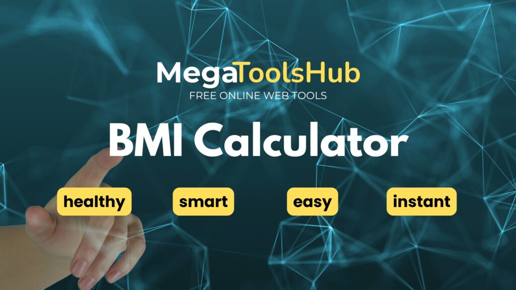 MegaToolsHub BMI Calculator tool banner with abstract blue geometric background