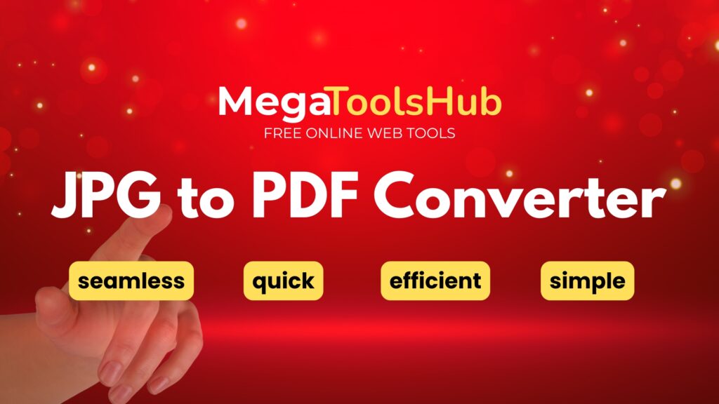 MegaToolsHub JPG to PDF Converter tool banner with sparkling red background