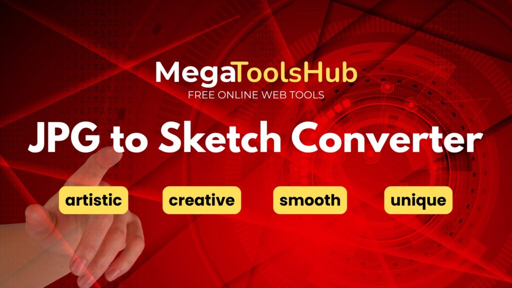 MegaToolsHub JPG to Sketch Converter tool banner with abstract red lines background