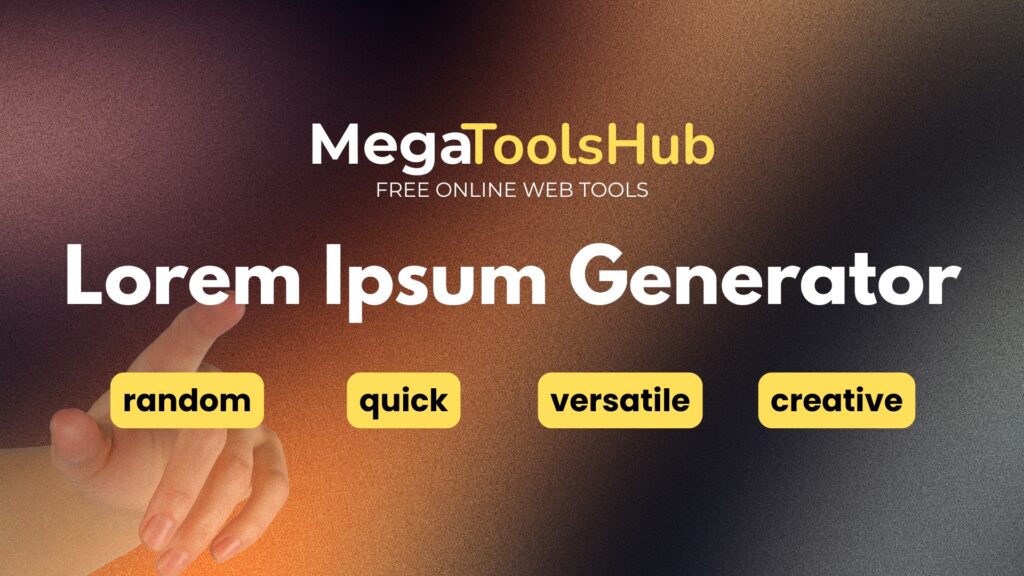 MegaToolsHub Lorem Ipsum Generator tool banner with abstract purple and brown background