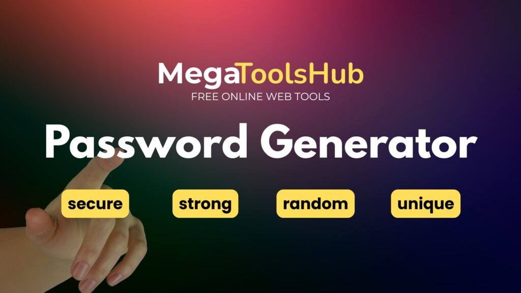 MegaToolsHub Password Generator tool banner with abstract red and purple gradient background