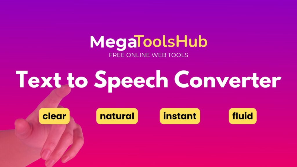 MegaToolsHub Text to Speech Converter tool banner with abstract purple and pink gradient background