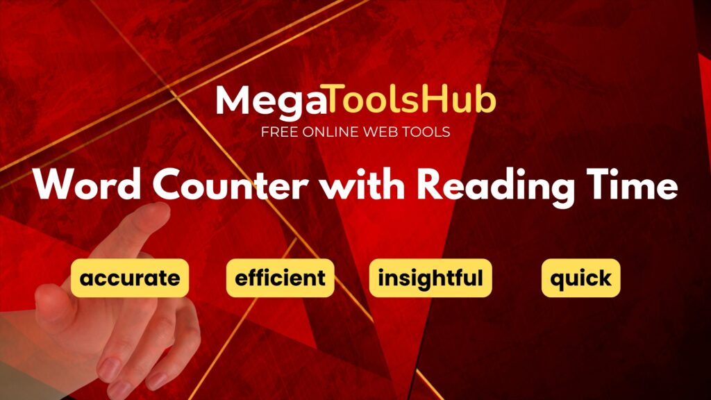 MegaToolsHub Word Counter with Reading Time tool banner with abstract red lines background