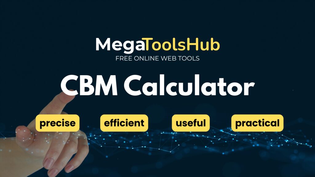 MegaToolsHub CBM Calculator tool banner with dark blue network background