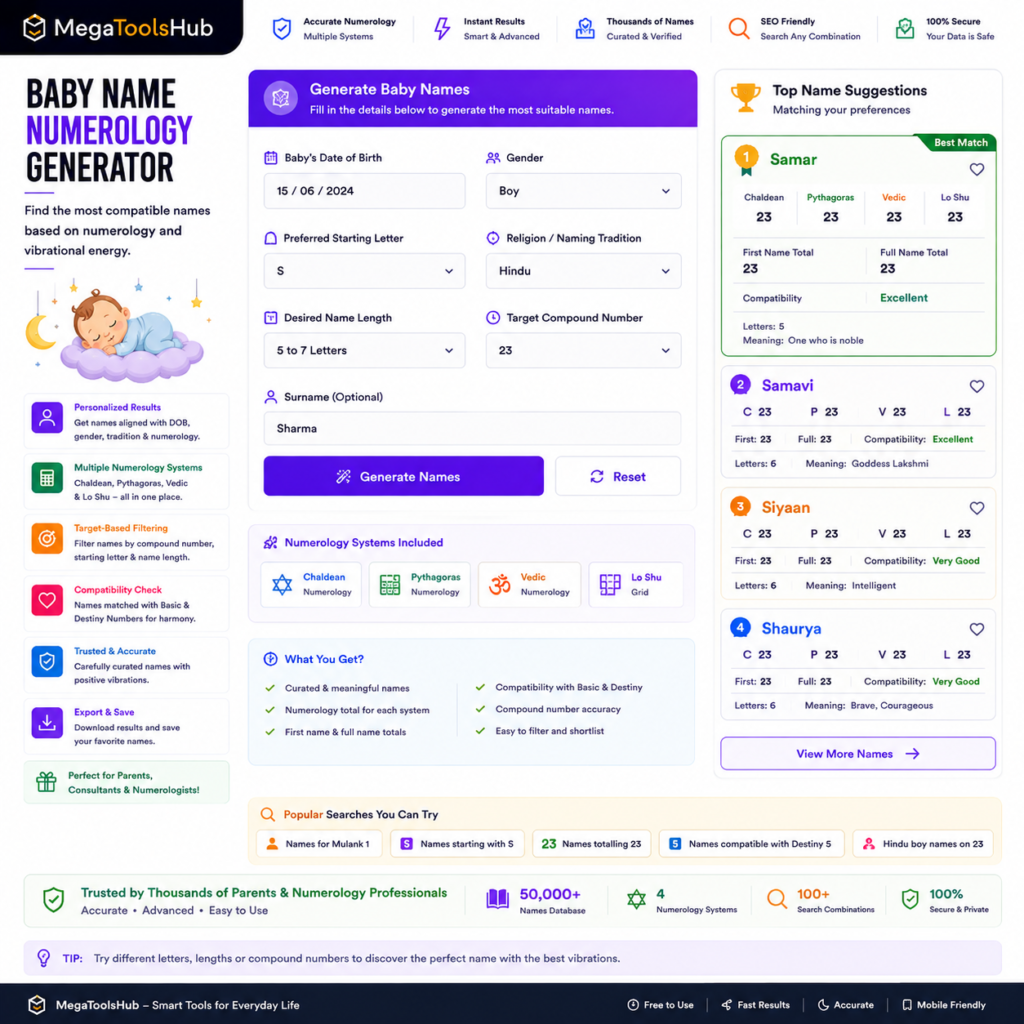 Baby Name Numerology Generator by Date of Birth – Find the Right Baby Name